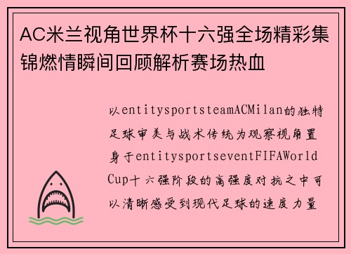 AC米兰视角世界杯十六强全场精彩集锦燃情瞬间回顾解析赛场热血